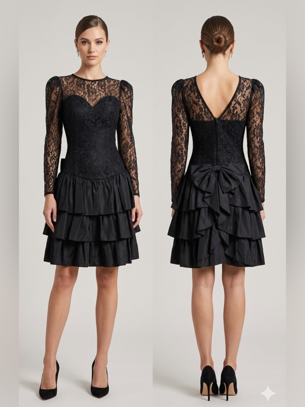Women’s Rampage Elegant whimsigoth Vintage Black Lace Tiered Mini Dress made USA
